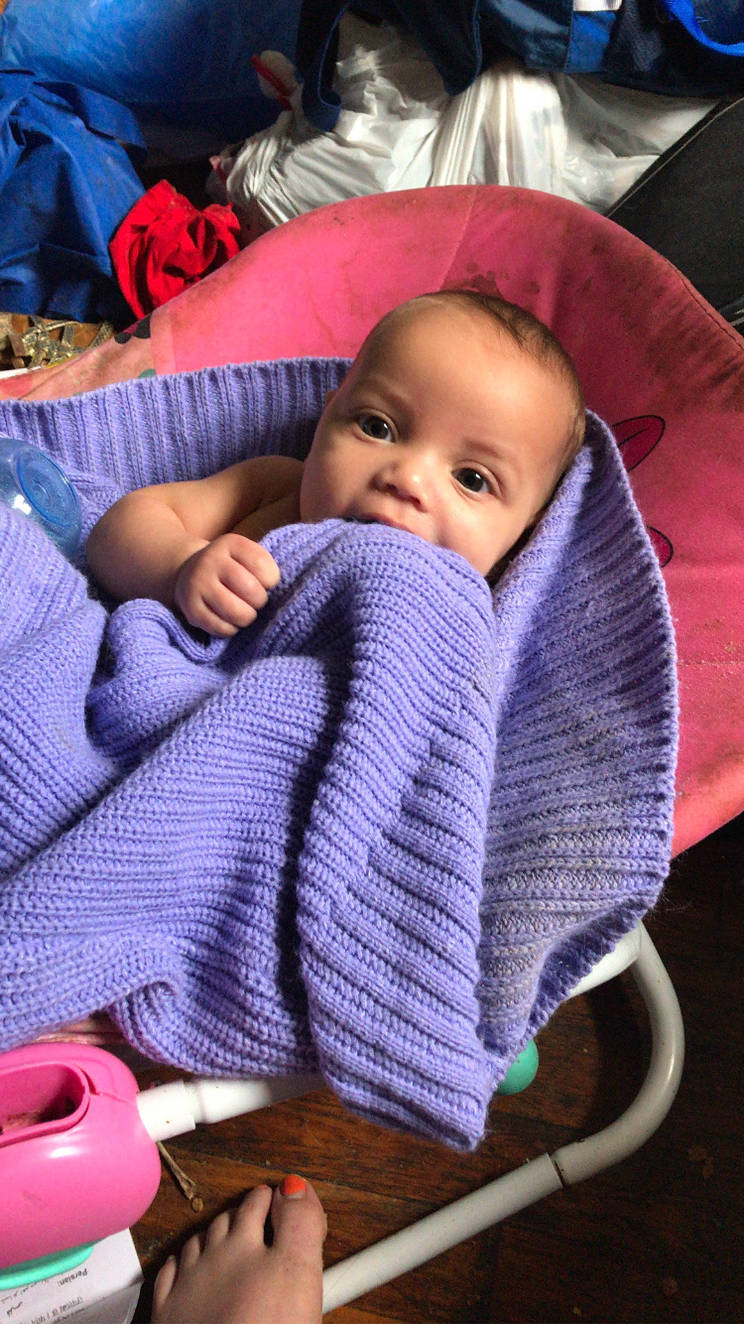 Jerome joined the competition — help win amazing prizes! baby, baby_products, baby_toddler_clothing, cheek, child, comfort, electric_blue, finger, lap, linens, magenta, person, product, purple, sitting, skin, textile, thumb, toddler, violet