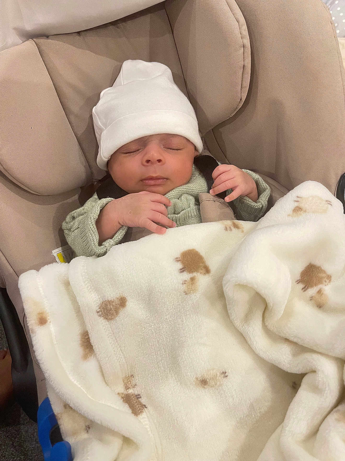 Asad joined the competition — help win amazing prizes! baby, sleeping, blanket, hat, infant, cushion, seat, cozy, cute, child, soft, warm, clothing, resting, indoors, person, small, peaceful, wrapped, newborn
