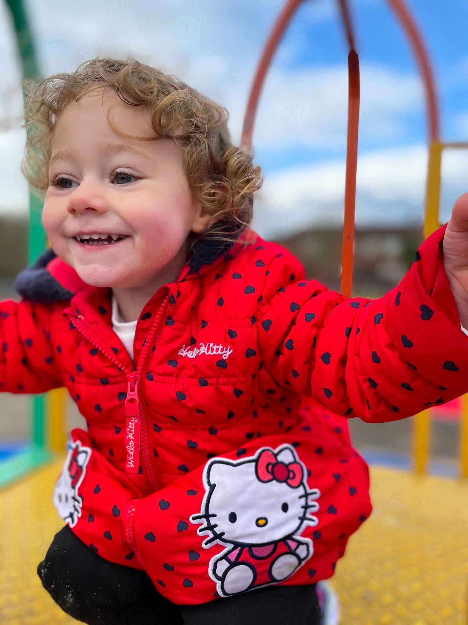 Bethany joined the competition — help win amazing prizes! baby_toddler_clothing, child, cloud, facial_expression, fun, happy, human_body, joy, leisure, organ, outerwear, people_in_nature, person, pink, product, red, sky, sleeve, smile, standing