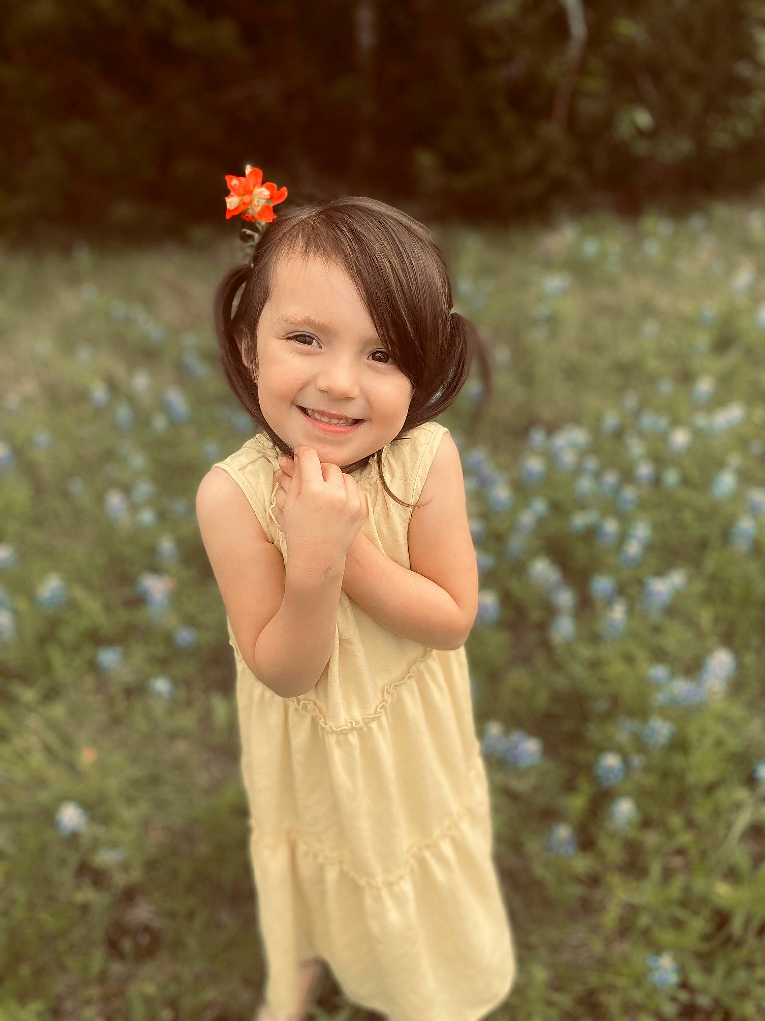 Anna joined the competition — help win amazing prizes! dress, eye, fawn, flash_photography, flower, fun, gesture, grass, hair, happy, human_body, joy, leaf, meadow, people_in_nature, person, petal, plant, skin, smile