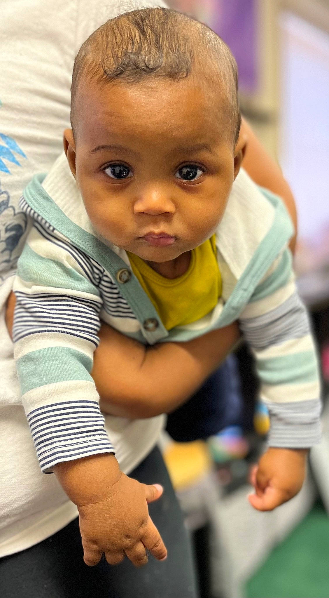 Dazean Jr is registered to the contest to win money with this photo: baby, baby_toddler_clothing, cheek, child, elbow, eye, eyebrow, finger, gesture, happy, head, iris, joint, mouth, nose, person, skin, sleeve, smile, t_shirt