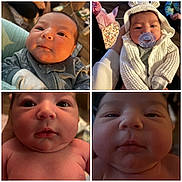 Auriella joined the competition — help win amazing prizes! baby, chubby_cheeks, close_up, clothing, collage, cute, expression, face, hand, hooded_sweater, indoor, infant, knitted_clothing, newborn, pacifier, person, portrait, skin, soft_texture, warm_lighting
