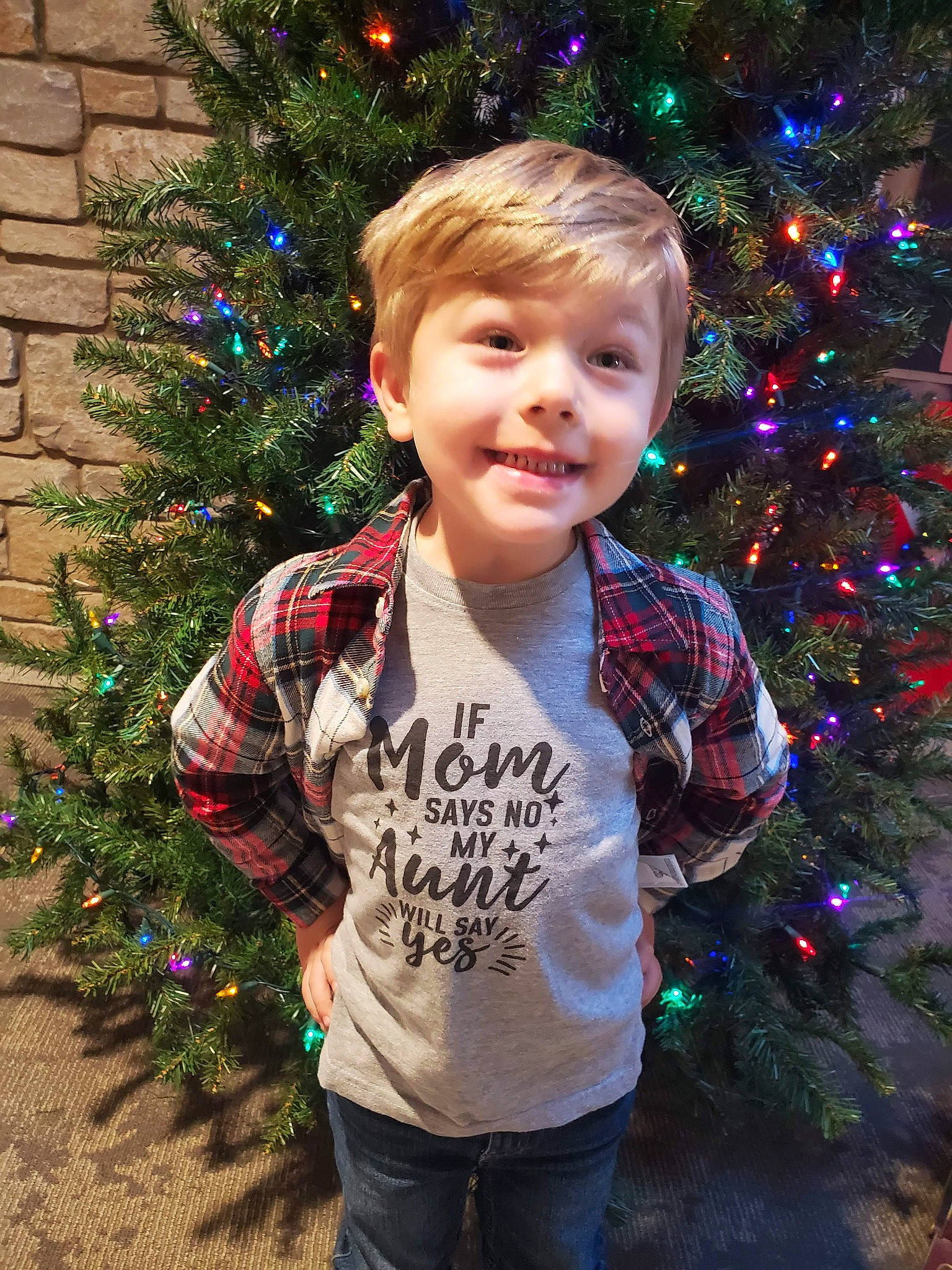 Ryker joined the competition — help win amazing prizes! blue, chin, christmas_ornament, christmas_tree, eye, face, facial_expression, green, hair, happy, head, human_body, joy, light, organ, outerwear, people_in_nature, person, plant, sleeve