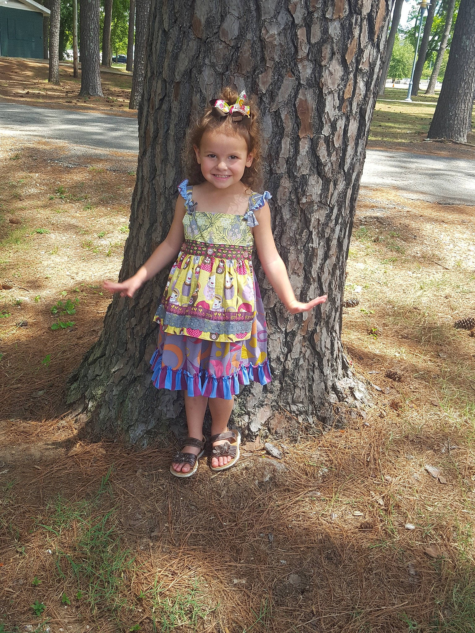 Sabella is registered to the contest to win money with this photo: adaptation, botany, branch, child, dress, fawn, fun, grass, joy, leaf, pattern, person, plant, smile, summer, toddler, tree, trunk, vacation, waist