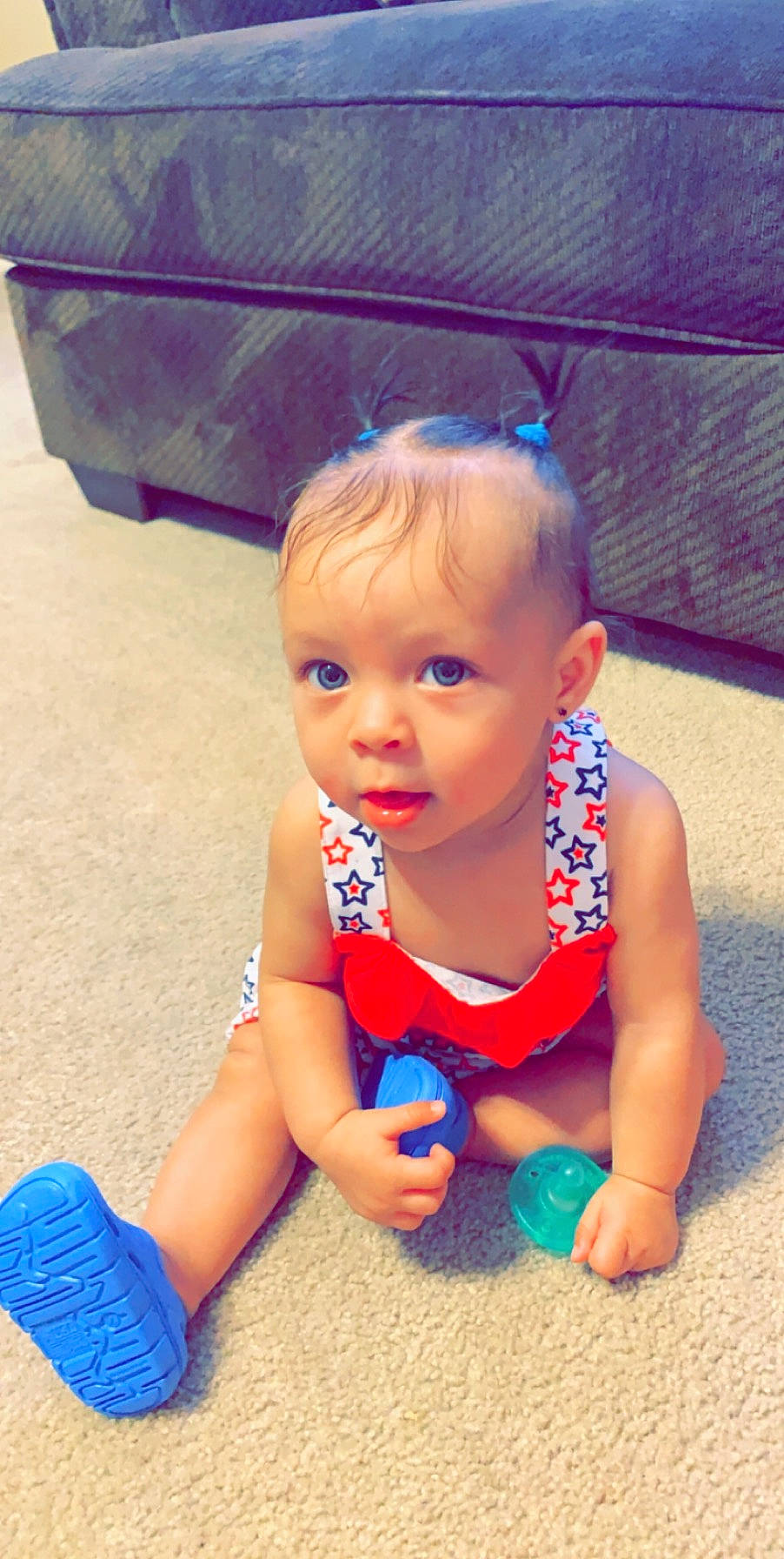 Janessa joined the competition — help win amazing prizes! baby, baby_products, baby_toddler_clothing, child, fun, person, play, sitting, skin, smile, toddler, vacation