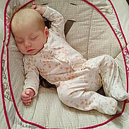 Blanche joined the competition — help win amazing prizes! baby, sleeping, infant, onesie, floral_pattern, baby_seat, cushion, butterfly_pattern, pink_trim, peaceful, child, indoors, resting, soft_fabric, cute, newborn, relaxing, toddler, face, hand