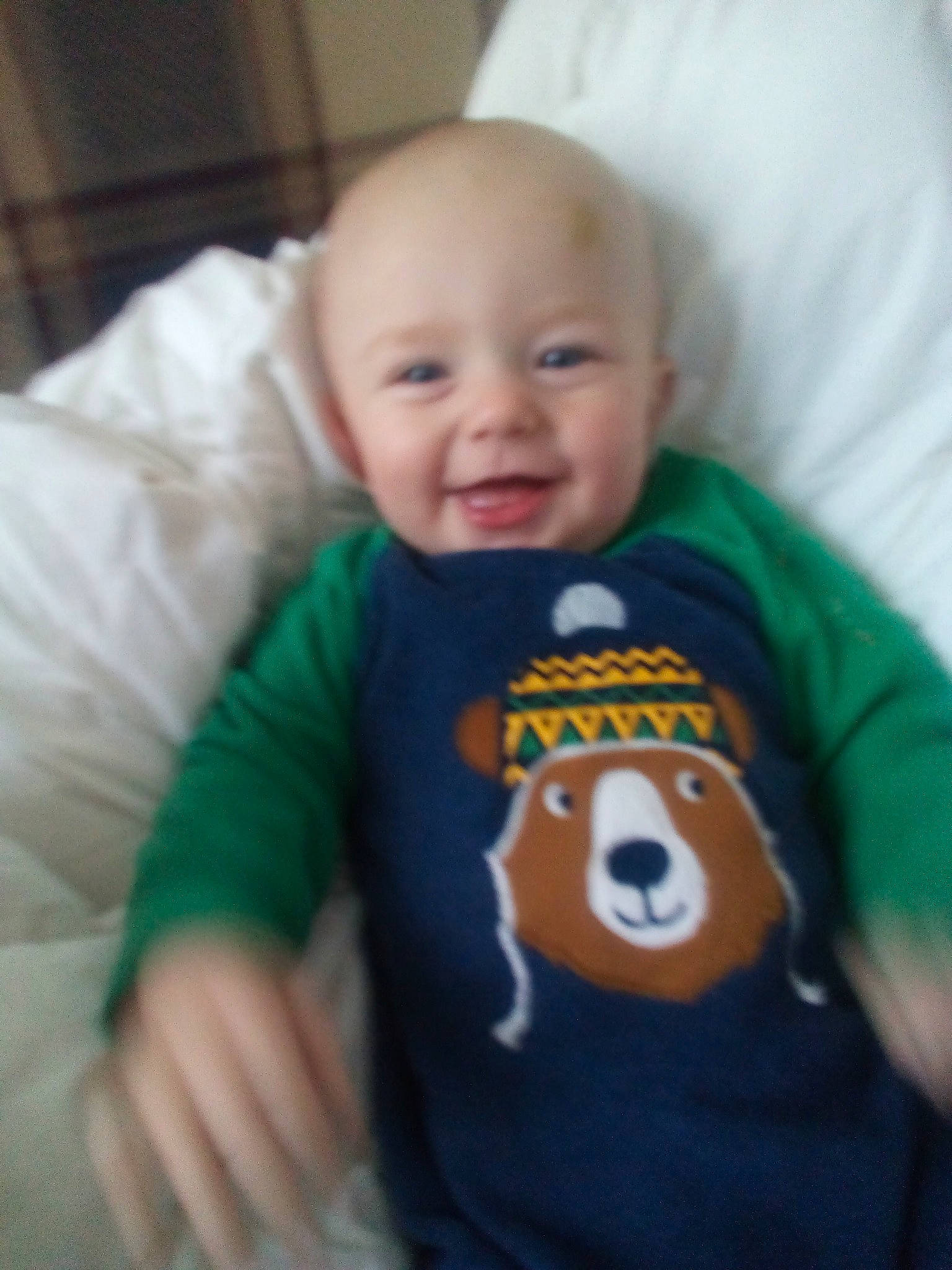 Hunter joined the competition — help win amazing prizes! baby, baby_products, baby_toddler_clothing, cheek, child, face, facial_expression, head, mouth, nose, person, play, product, skin, sleeve, smile, t_shirt, toddler