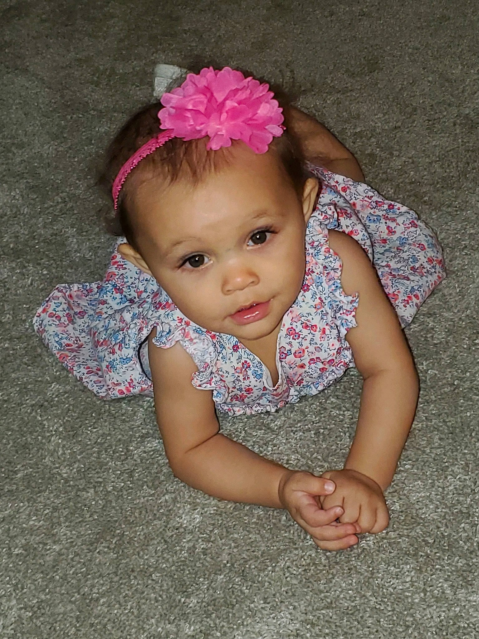 Victoria Mitchell joined the competition — help win amazing prizes! baby, baby_toddler_clothing, cheek, child, dress, eye, fashion_accessory, flash_photography, fun, happy, headband, headpiece, lip, magenta, pattern, person, petal, pink, skin, sleeve