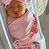 Paislee joined the competition — help win amazing prizes! baby, newborn, swaddle, pink, headband, bow, pacifier, flower, sleeping, infant, bassinet, hospital, blanket, cute, peaceful, person, clothing, resting, indoors, soft