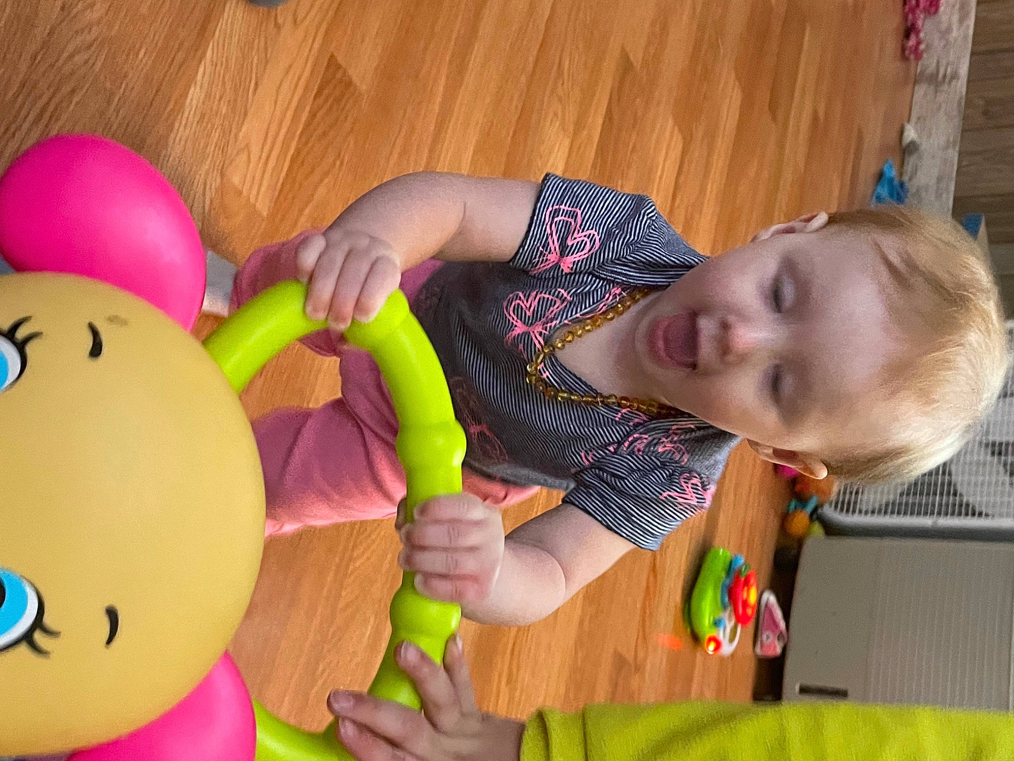 Madyson joined the competition — help win amazing prizes! baby, baby_playing_with_toys, baby_products, baby_toys, child, event, finger, fun, gesture, happy, head, leisure, party_supply, person, play, sharing, stuffed_toy, toddler, toy, wood