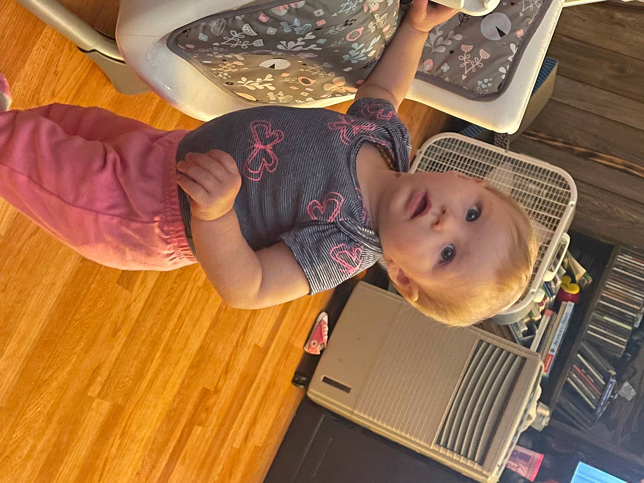 Madyson joined the competition — help win amazing prizes! baby, baby_products, baby_toddler_clothing, comfort, floor, flooring, fun, hardwood, human_leg, laptop, pattern, person, personal_computer, room, t_shirt, thigh, toddler, varnish, wood, wood_flooring