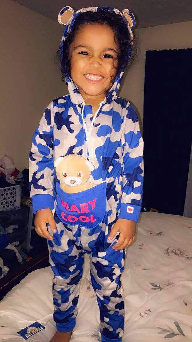 Javonni joined the competition — help win amazing prizes! camouflage, child, costume, joy, pajamas, person, smile, toddler