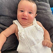 Tommie participe au concours pour gagner de l'argent avec cette photo : baby, infant, smile, face, arm, white_clothing, couch, cushion, skin, cute, happy, person, portrait, indoors, child, young, soft_texture, relaxing, comfortable, closeup