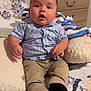 Krisniel joined the competition — help win amazing prizes! baby, bed, black_socks, blanket, child, cozy, curious, cute, dresser, expression, furniture, home, indoor, infant, khaki_pants, person, pillow, plaid_shirt, portrait, seated