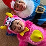 Kaizir joined the competition — help win amazing prizes! child, costume, gnome, monster, pink, blue, hat, beard, horns, bow_tie, carpet, smile, happy, cute, playful, indoor, face, person, lying_down, fun