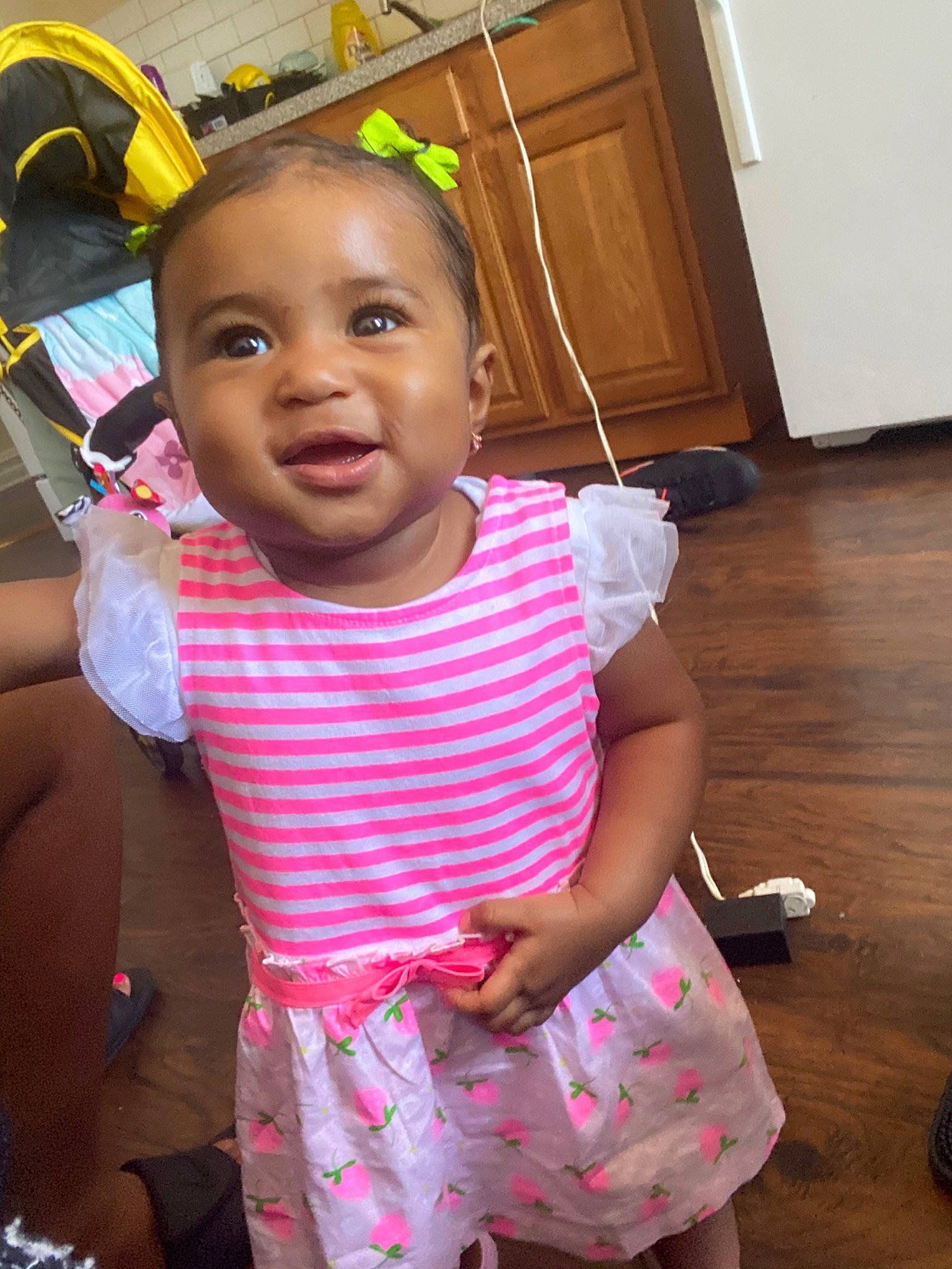 Juliet is registered to the contest to win money with this photo: baby, baby_toddler_clothing, cheek, child, happy, person, pink, skin, smile, toddler