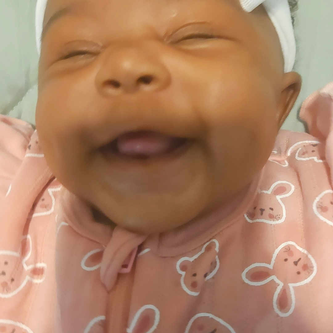 Dhoryian joined the competition — help win amazing prizes! animal_print, apparel, baby, bear, bow, bunny, child, close_up, cute, face, happy, headband, indoors, infant, joy, newborn, pink_onesie, portrait, smiling, soft