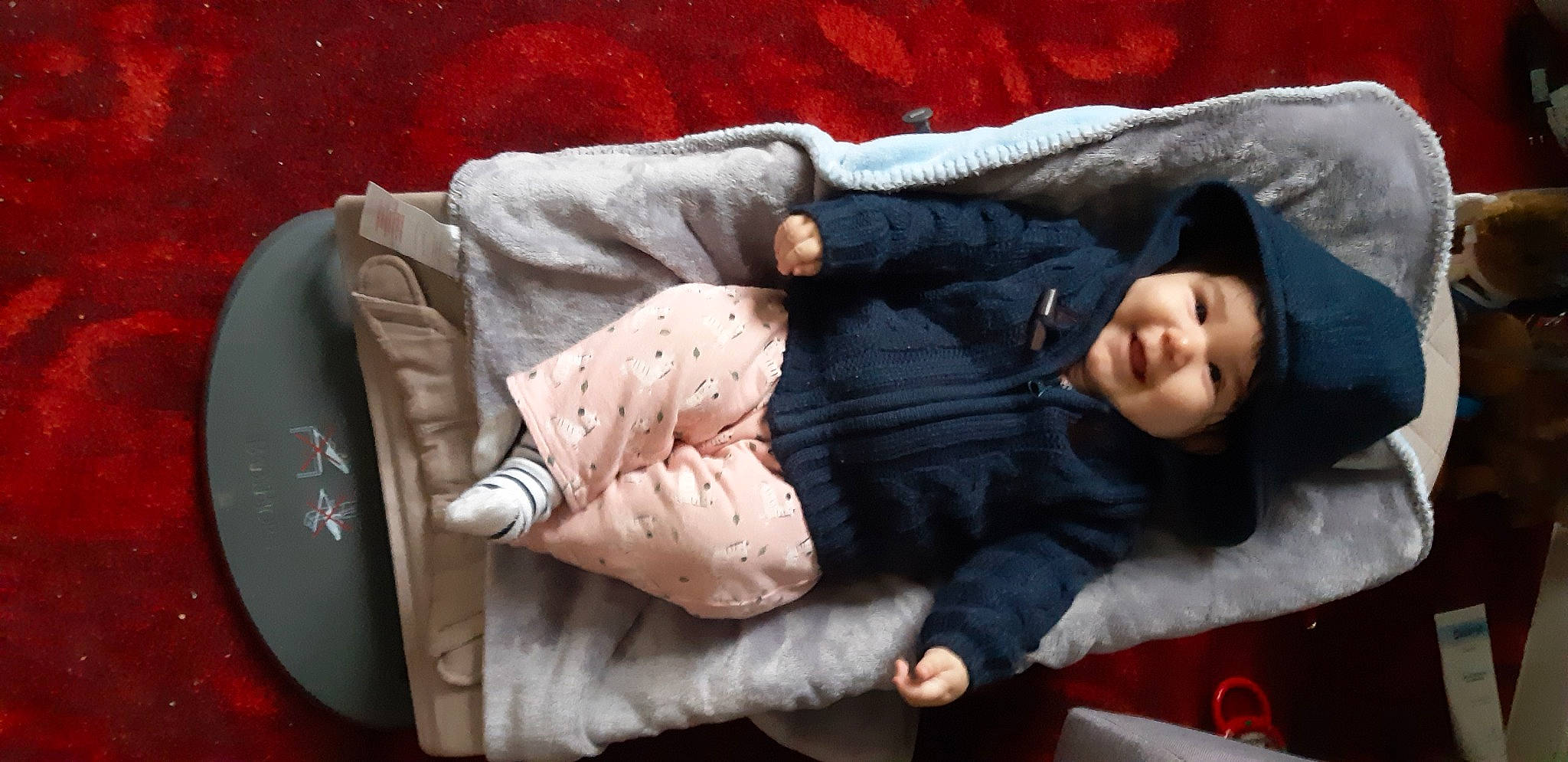 Paloma participe au concours pour gagner de l'argent avec cette photo : baby, baby_products, baby_toddler_clothing, cheek, child, comfort, flash_photography, fun, fur, gesture, headwear, outerwear, person, plant, product, sitting, sleeve, textile, toddler, tree