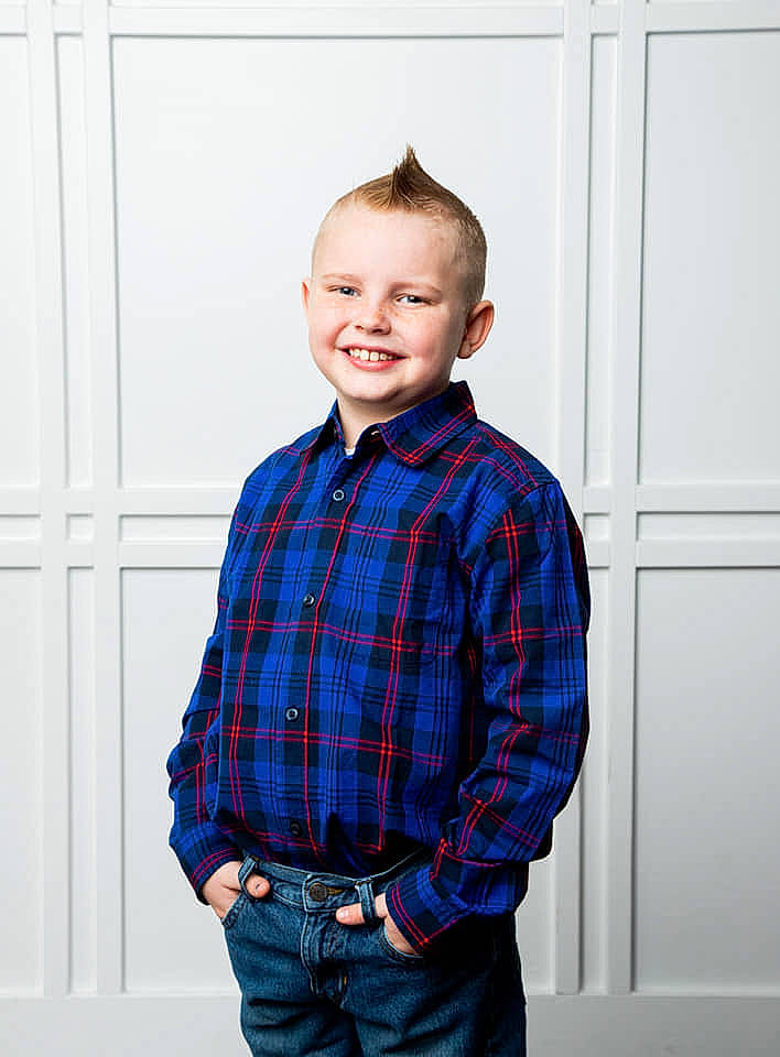 Stetson joined the competition — help win amazing prizes! blue, child, child_model, clothing, cobalt_blue, design, dress_shirt, electric_blue, face, head, joy, outerwear, pattern, person, photography, plaid, red, shirt, sleeve, standing