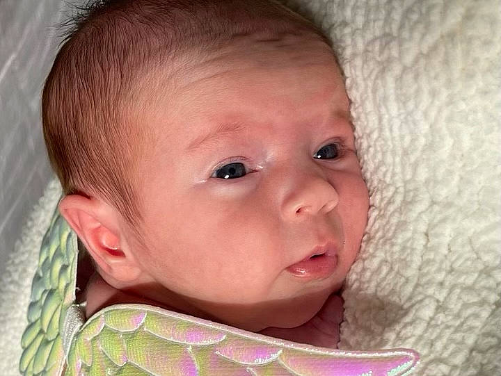 Millie is registered to the contest to win money with this photo: baby, baby_toddler_clothing, cheek, child, comfort, ear, eyebrow, eyelash, happy, iris, linens, lip, nose, person, portrait_photography, skin, smile, textile, toddler