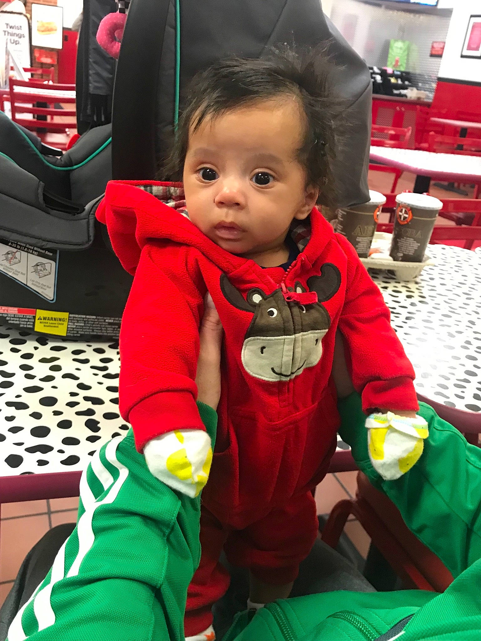 Edison is registered to the contest to win money with this photo: boy, child, day, fun, outerwear, person, personal_protective_equipment, play, product, red, smile, toddler