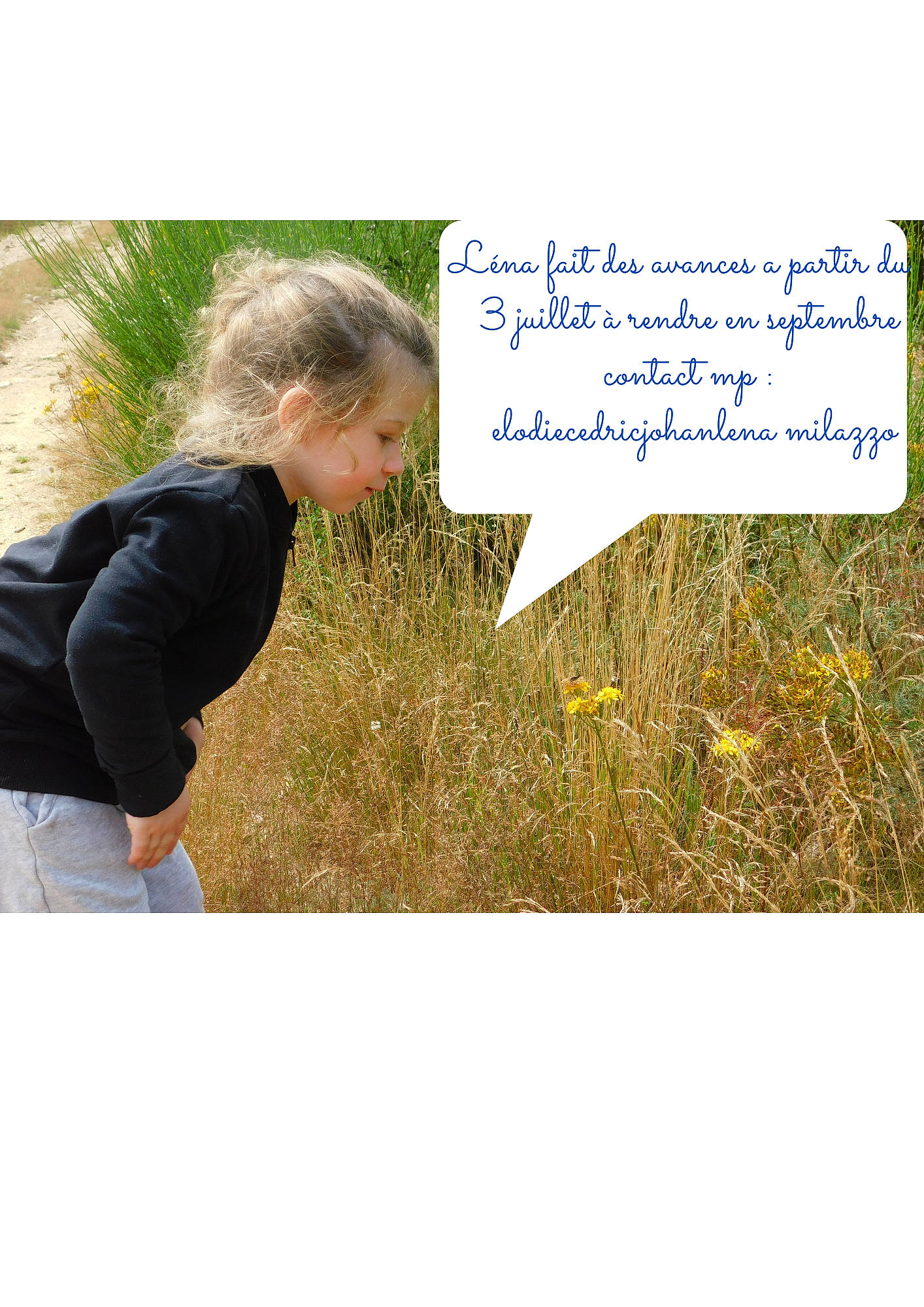 Lena a rejoint le concours — aidez-le/la à gagner de superbes lots ! child, font, gesture, grass, grass_family, grassland, groundcover, happy, landscape, natural_landscape, people_in_nature, person, plant, prairie, sleeve, soil, t_shirt, terrestrial_plant, toddler, wildflower