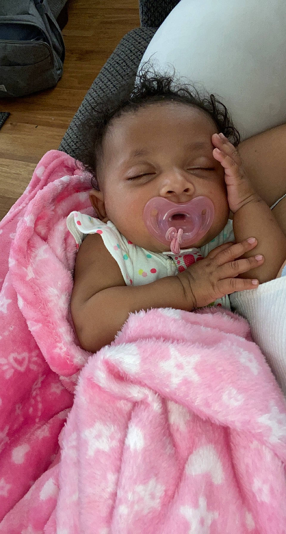 Kaleah is registered to the contest to win money with this photo: baby, baby_toddler_clothing, cheek, chin, comfort, eye, eyebrow, face, finger, gesture, happy, human_body, iris, lip, mouth, nose, person, pink, product, skin
