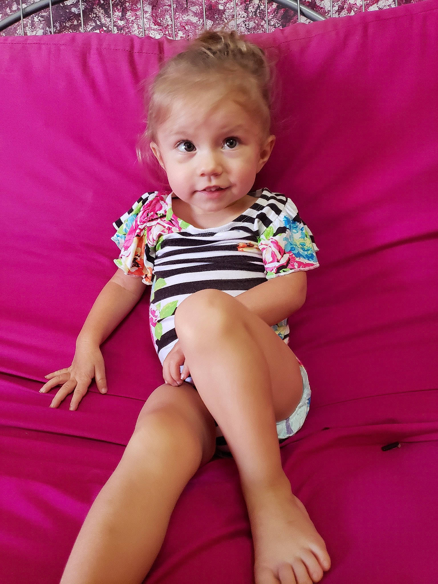 Edith joined the competition — help win amazing prizes! child, child_model, finger, leg, magenta, person, pink, sitting, thigh, toddler