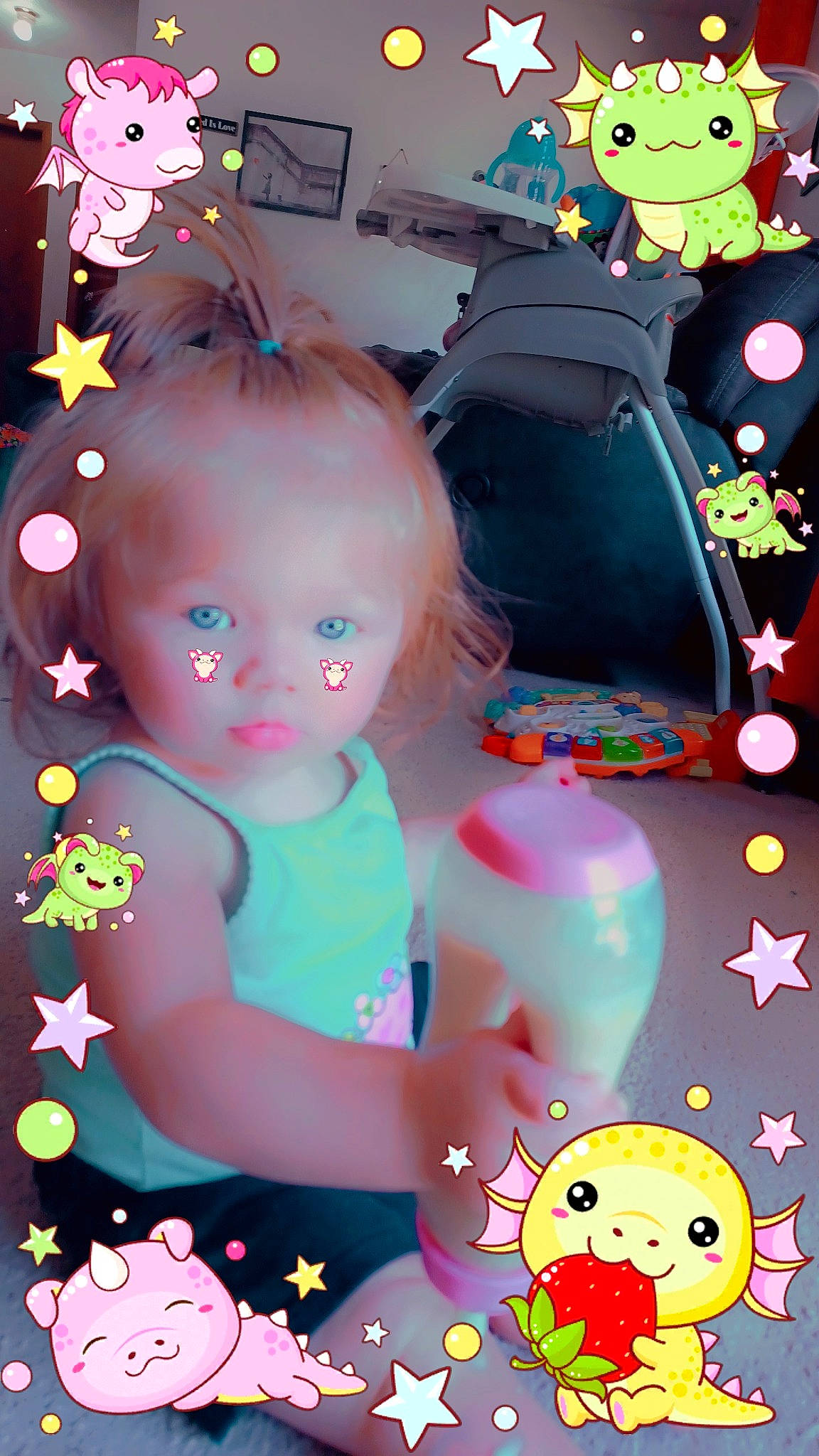 Evie joined the competition — help win amazing prizes! art, baby, baby_toddler_clothing, baby_toys, cheek, child, design, doll, event, fun, happy, light, magenta, mammal, person, pink, room, sitting, toddler, toy