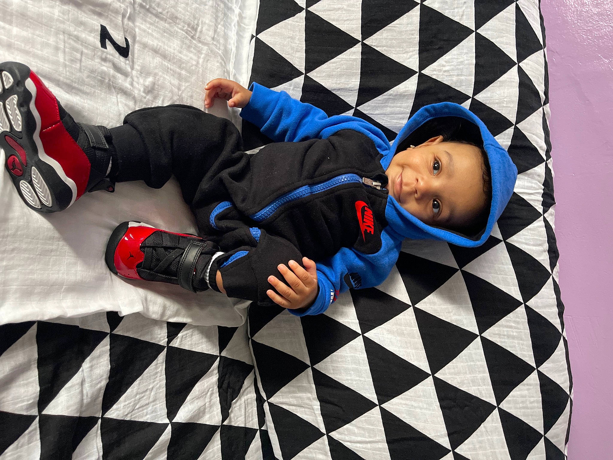 Giovanni joined the competition — help win amazing prizes! baby, child, cool, electric_blue, flooring, fun, happy, leisure, line, outerwear, pattern, person, plant, recreation, shoe, smile, sneakers, street_fashion, textile, toddler