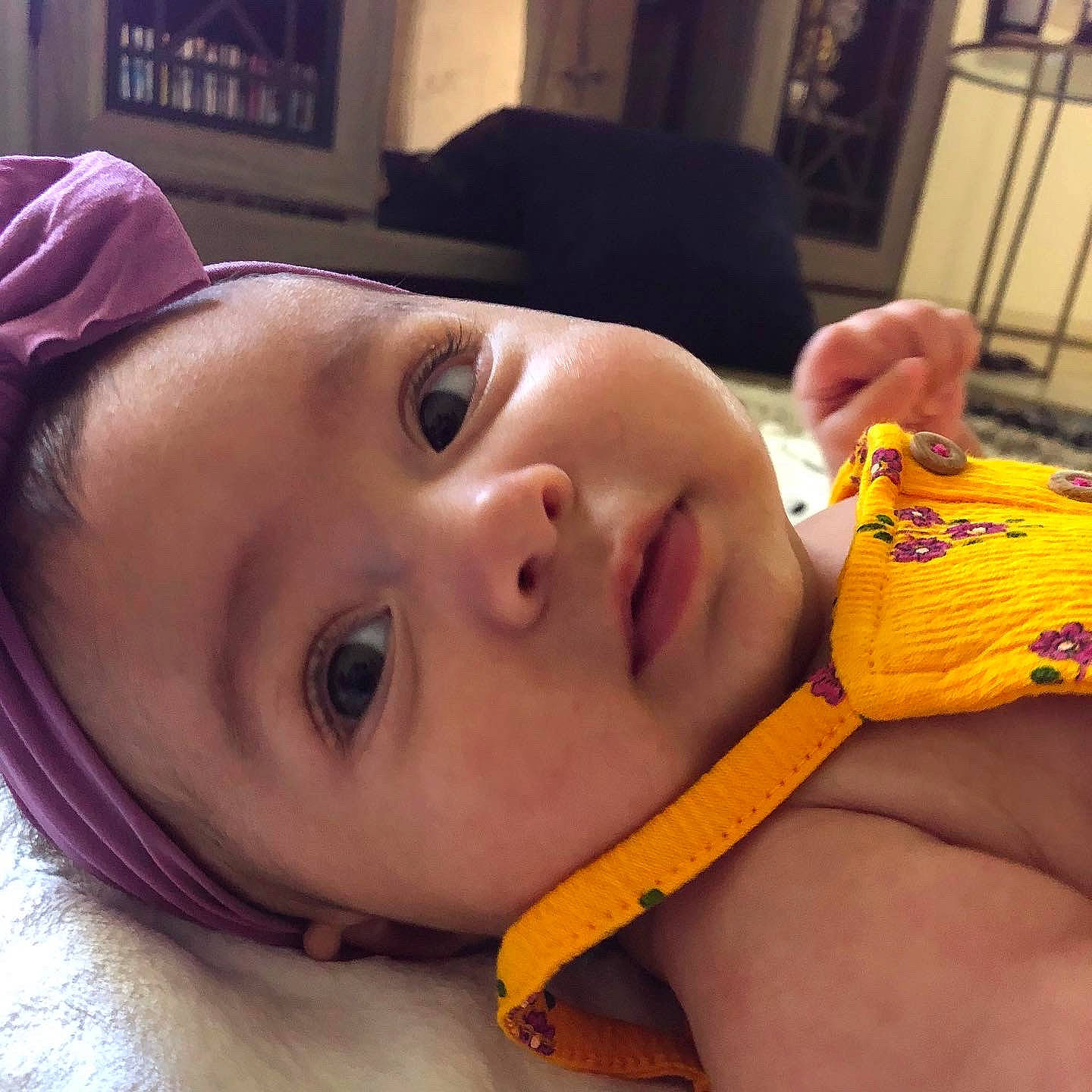 Maisy joined the competition — help win amazing prizes! baby, cheek, child, ear, eye, face, fashion_accessory, hand, head, lip, mouth, neck, nose, person, plant, skin, smile, toddler, yellow