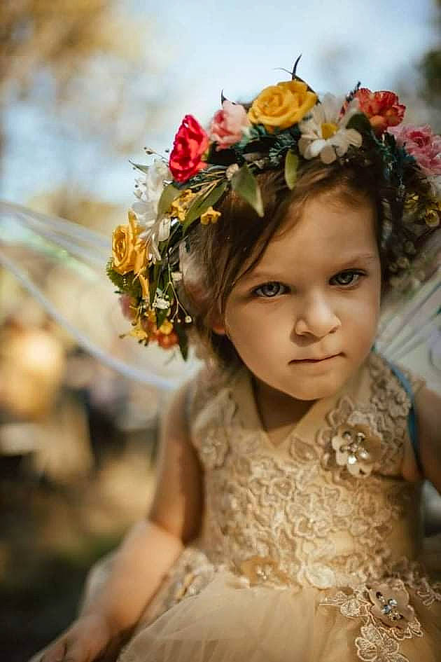 Aubrey joined the competition — help win amazing prizes! botany, dress, eye, face, fawn, flash_photography, flower, flower_arranging, hair, hairstyle, happy, head, headgear, headpiece, iris, leaf, people_in_nature, person, petal, plant