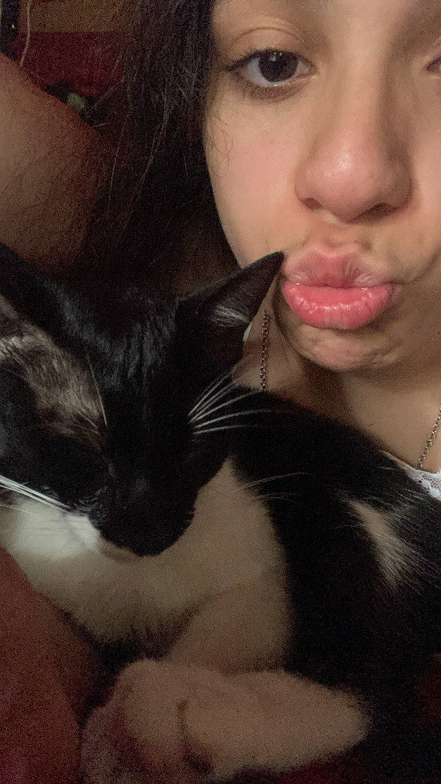 Kitty Purry is registered to the contest to win money with this photo: cat, cheek, ear, eye, eyebrow, eyelash, felidae, gesture, hair, happy, head, human_body, iris, jaw, lip, lipstick, mouth, nose, organ, skin