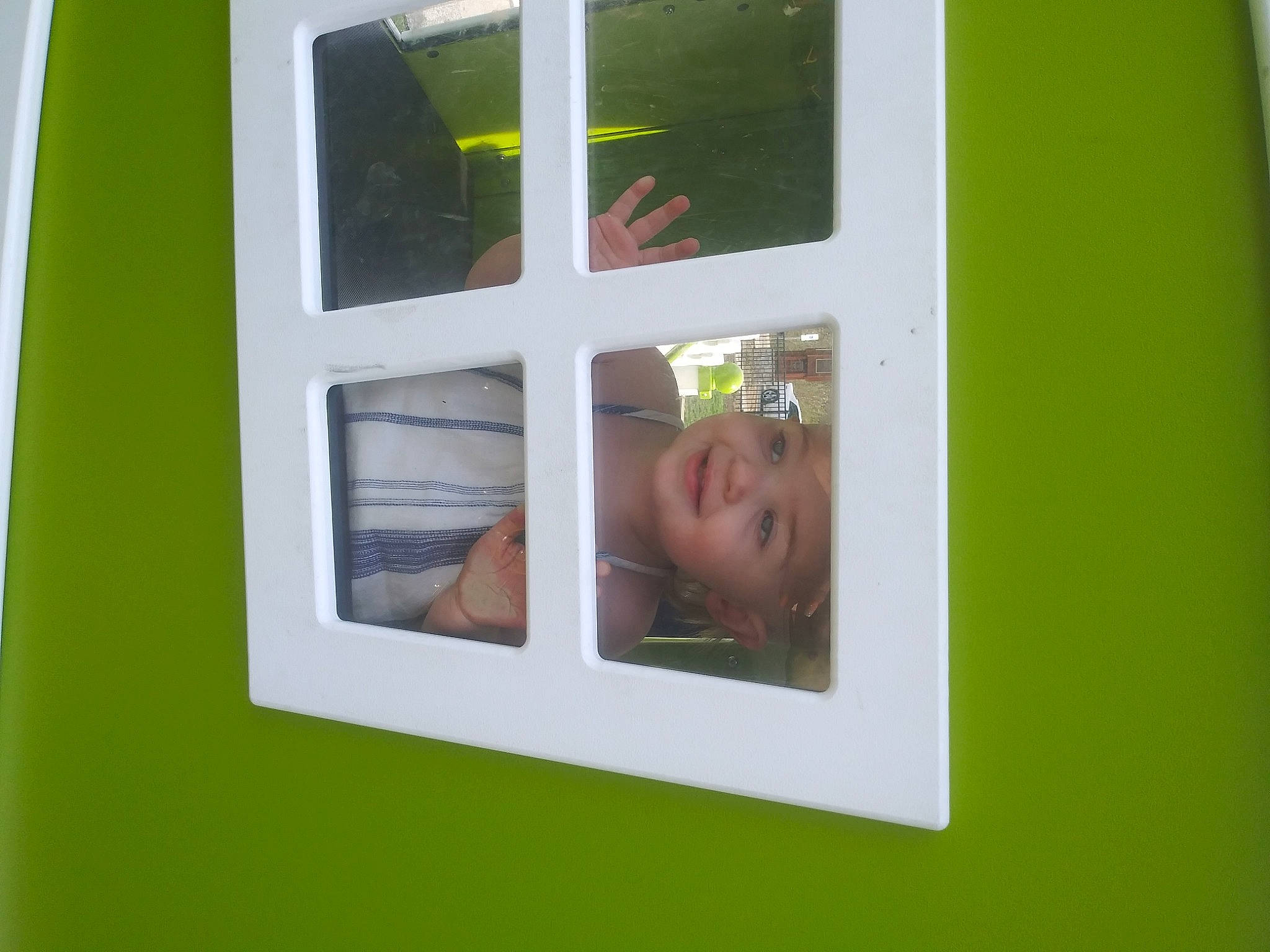 Brookelynn is registered to the contest to win money with this photo: art, baby, door, fixture, glass, happy, headwear, joy, person, rectangle, room, smile, toddler, visual_arts, window, wood