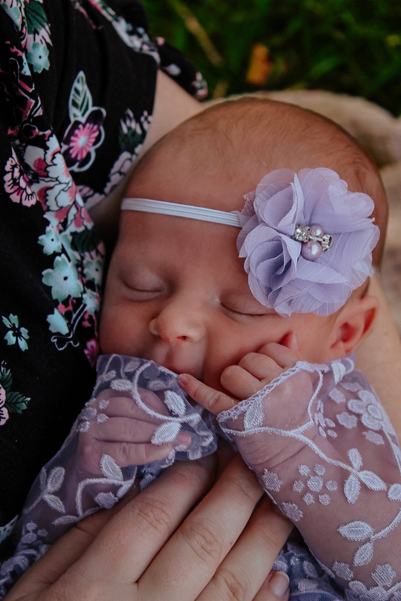 Willow joined the competition — help win amazing prizes! baby, baby_sleeping, baby_toddler_clothing, cheek, chin, eye, eyelash, face, finger, hand, head, headband, headgear, headwear, person, pink, plant, purple, skin, textile