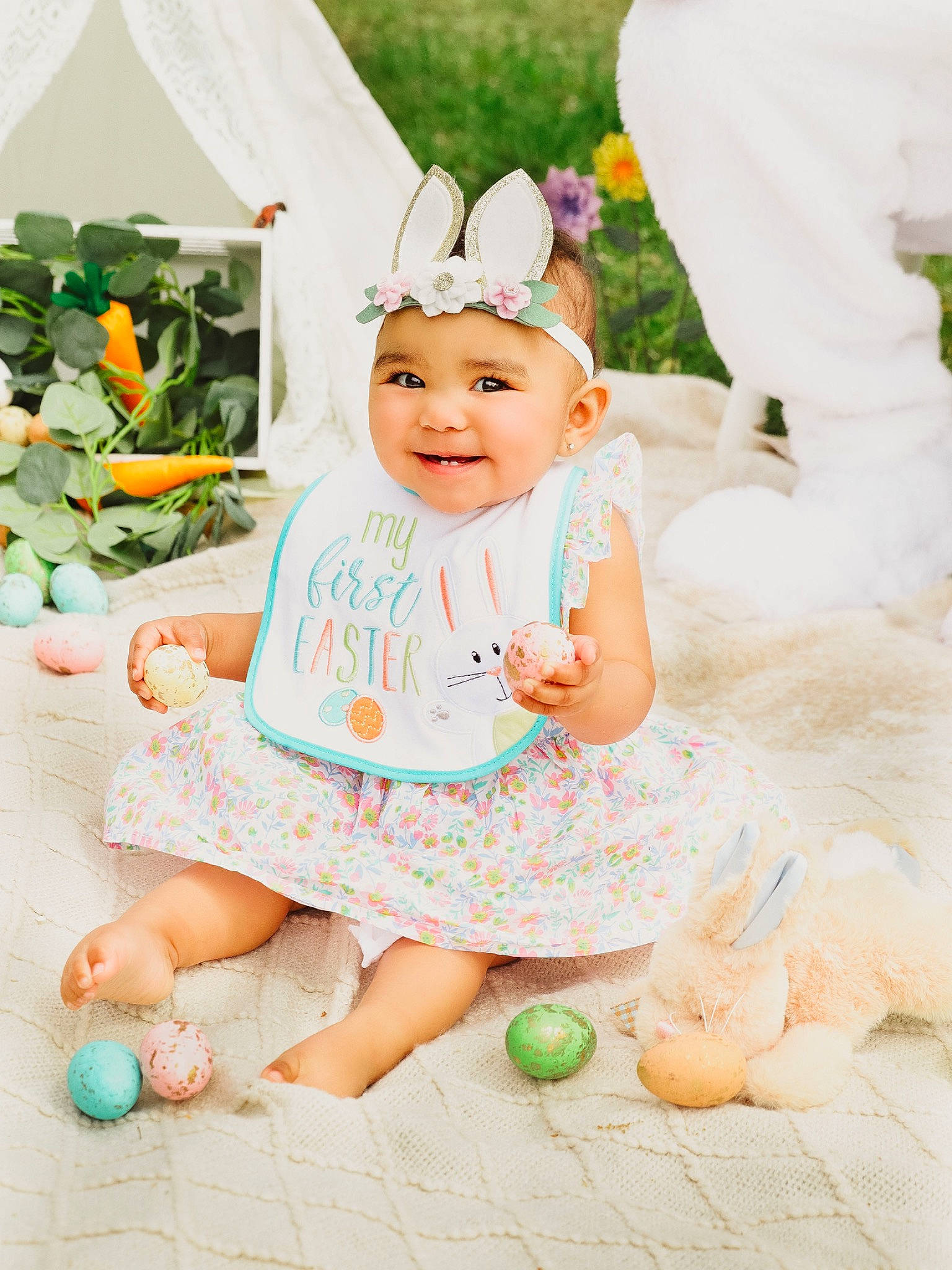 Auria H is registered to the contest to win money with this photo: aqua, baby, baby_toddler_clothing, child, dress, flower, grass, happy, headwear, joy, person, photograph, pink, plant, product, skin, sleeve, smile, summer, textile