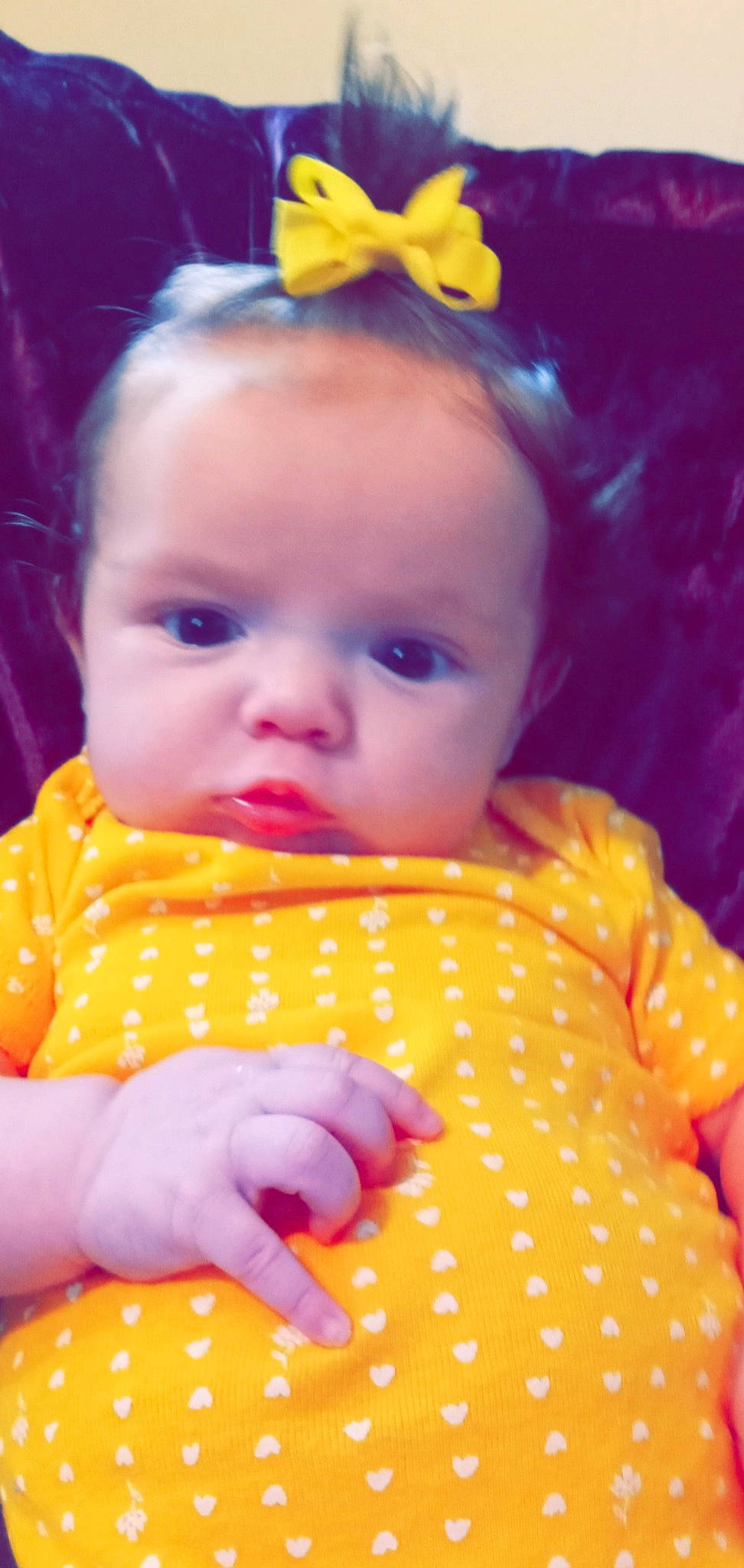 Aryanna is registered to the contest to win money with this photo: baby, baby_toddler_clothing, cheek, chin, dress, eye, face, facial_expression, happy, head, human_body, iris, lip, mouth, nose, orange, organ, person, product, skin