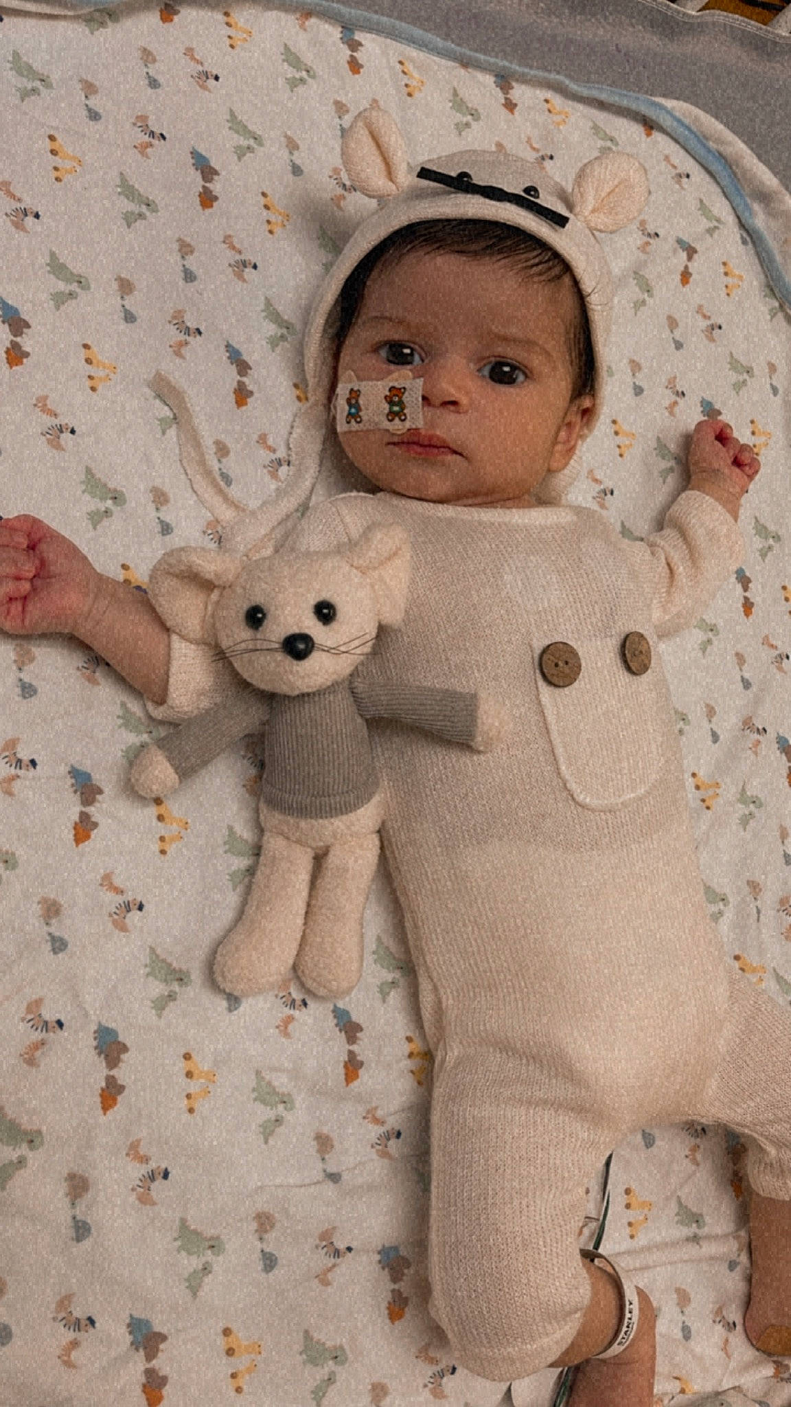 Aron is registered to the contest to win money with this photo: baby_toddler_clothing, beige, comfort, doll, dress, eyelash, fawn, linens, mammal, outerwear, pattern, person, pink, plush, product, skin, sleeve, stuffed_toy, toy, vertebrate