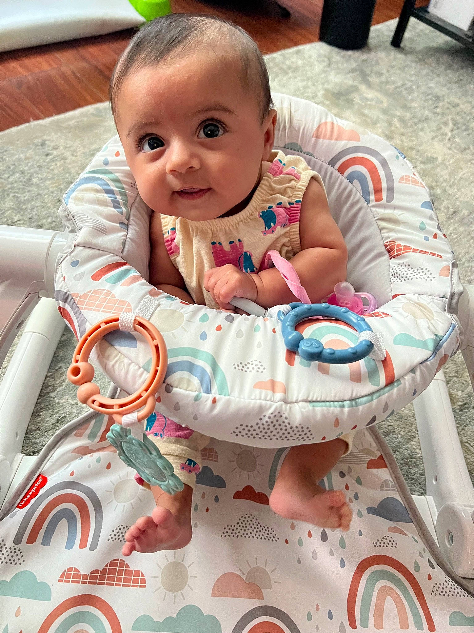 Reya joined the competition — help win amazing prizes! baby, baby_carriage, baby_toddler_clothing, bib, chair, cheek, child, comfort, event, eye, face, fun, happy, head, leisure, person, product, sitting, skin, smile