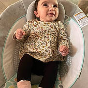 Layana participe au concours pour gagner de l'argent avec cette photo : baby, infant, child, face, smile, floral_clothing, baby_chair, socks, indoor, floor, curious, seated, cute, soft_toys, comfortable, young, portrait, head, hands, legs