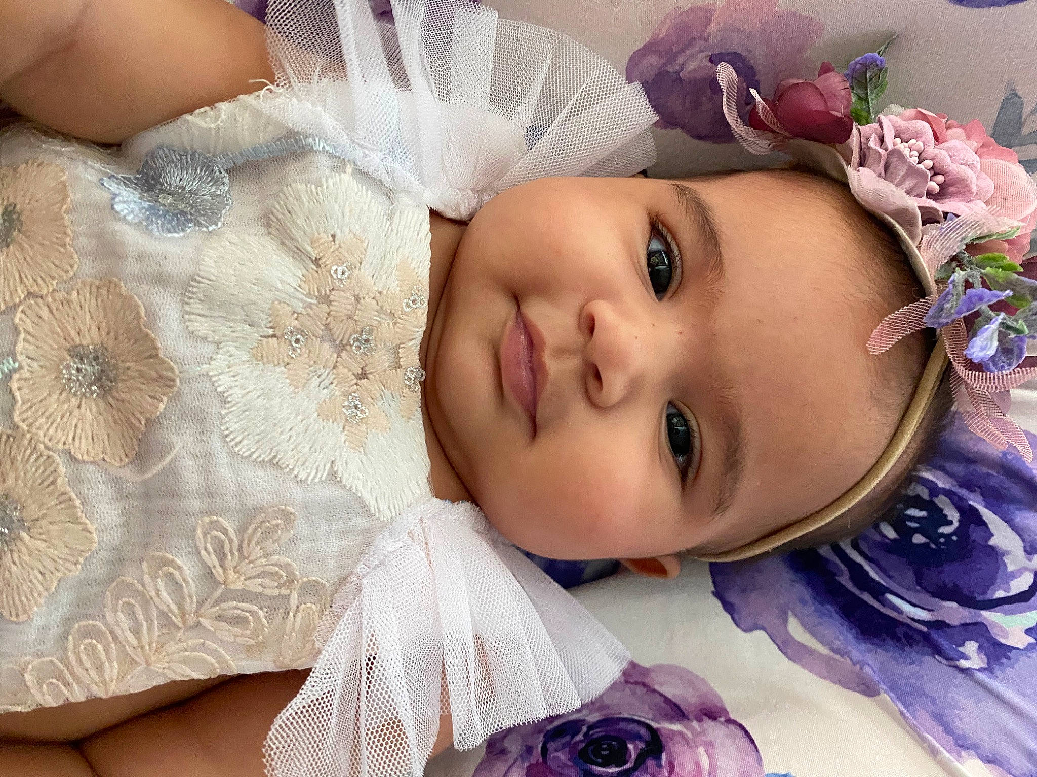 Keilani joined the competition — help win amazing prizes! baby, cheek, chin, dress, eye, eyebrow, eyelash, facial_expression, fashion, happy, head, headgear, headpiece, iris, lip, person, pink, plant, purple, skin