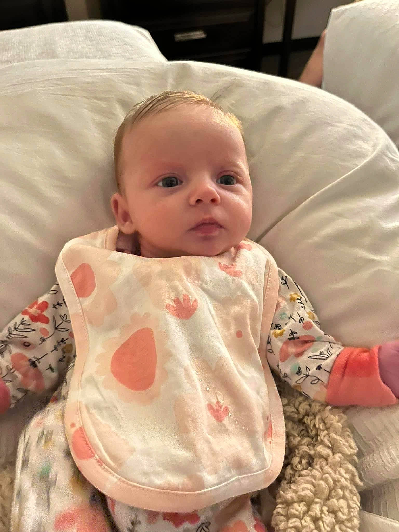 Graceleigh joined the competition — help win amazing prizes! baby, baby_products, baby_toddler_clothing, cheek, child, chin, comfort, embellishment, eye, face, head, iris, linens, lip, pattern, peach, person, sitting, skin, sleeve