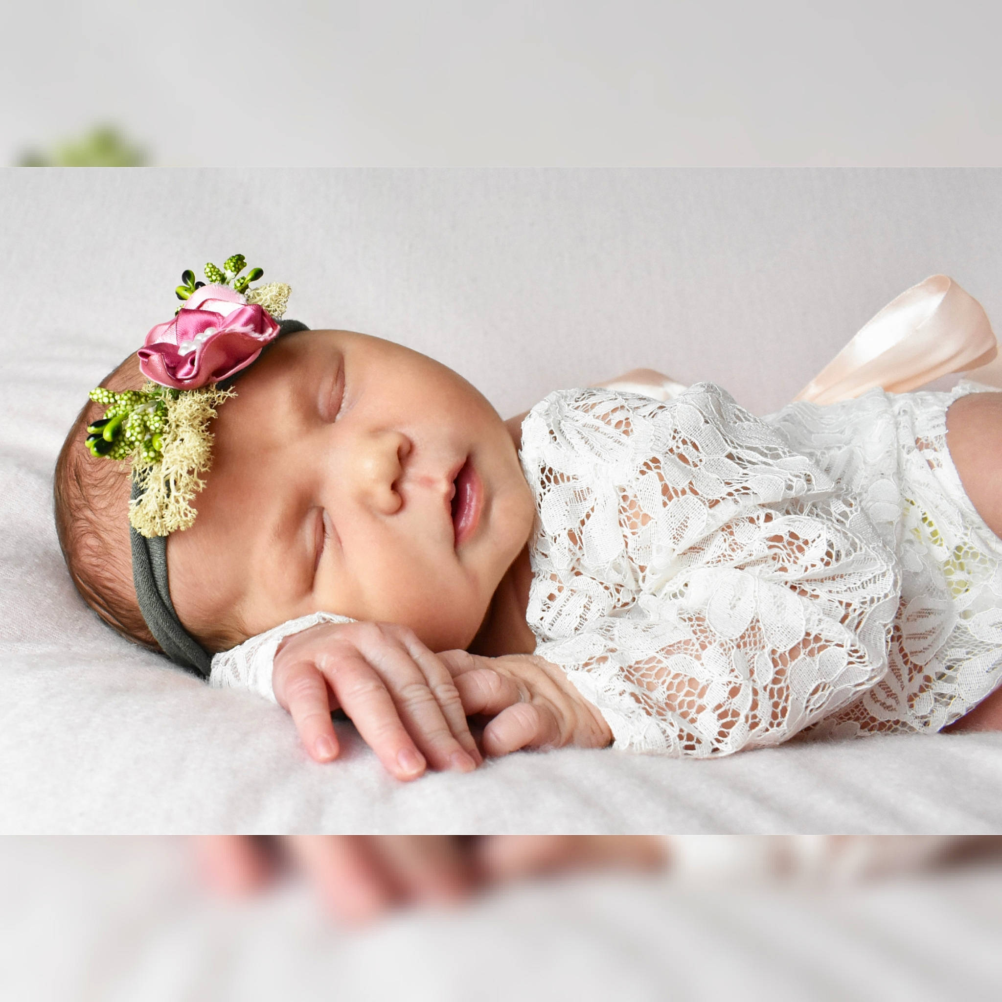 Harlie joined the competition — help win amazing prizes! baby, baby_sleeping, beauty, child, crown, fashion_accessory, hair_accessory, headband, headgear, headpiece, headwear, person, photo_shoot, photograph, photography, pink, plant, portrait_photography, skin, sleep