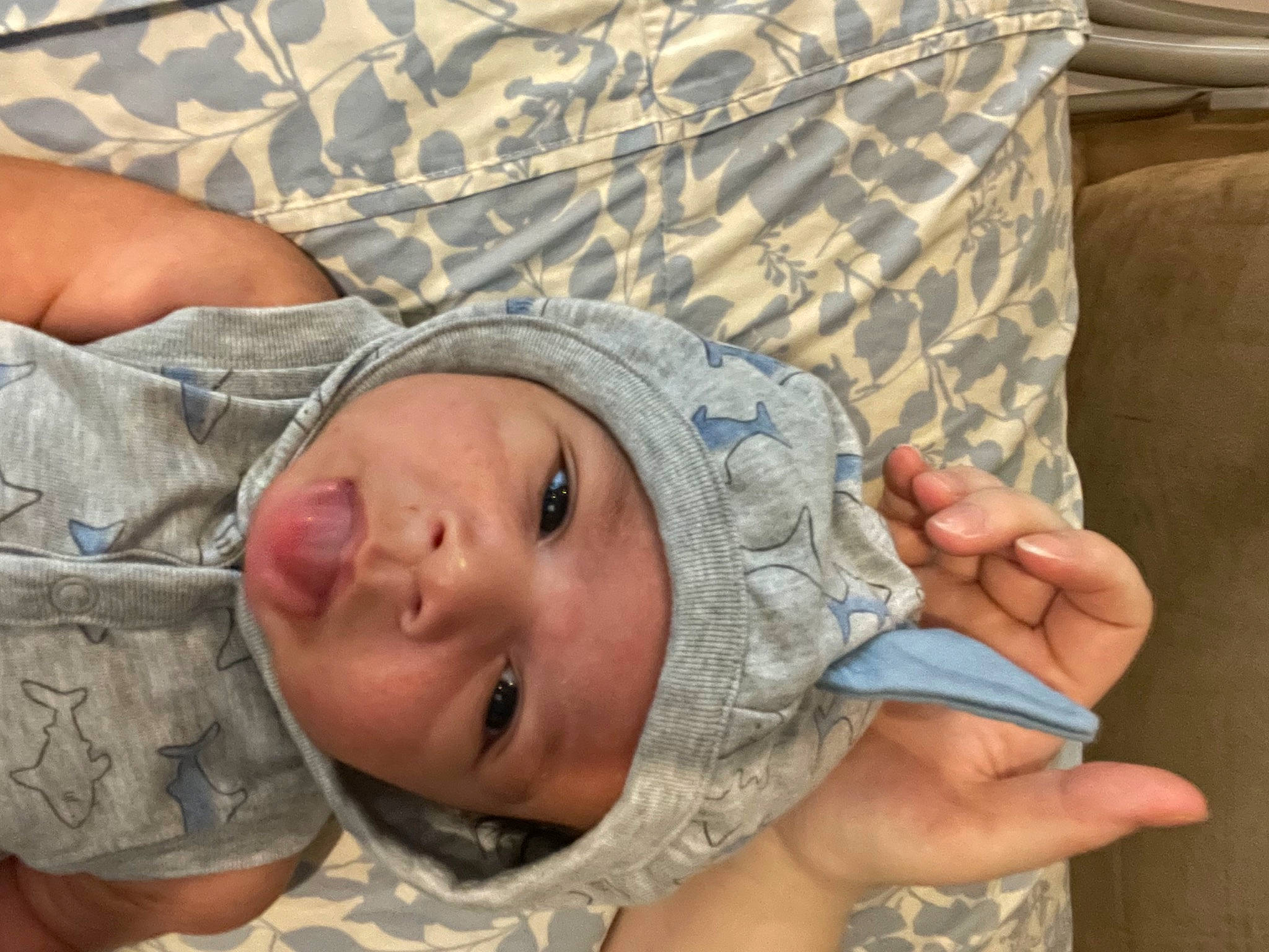 Kory joined the competition — help win amazing prizes! baby, chest, child, comfort, eyelash, finger, gesture, hand, happy, headwear, human_body, linens, military_camouflage, nail, pattern, person, skin, sleeve, thumb, toddler