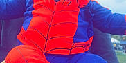Steven Jr joined the competition — help win amazing prizes! baby, child, costume, spiderman, outdoor, sky, greenery, person, smile, hood, blue, red, fabric, holding, hands, cute, playful, happy, portrait, fun