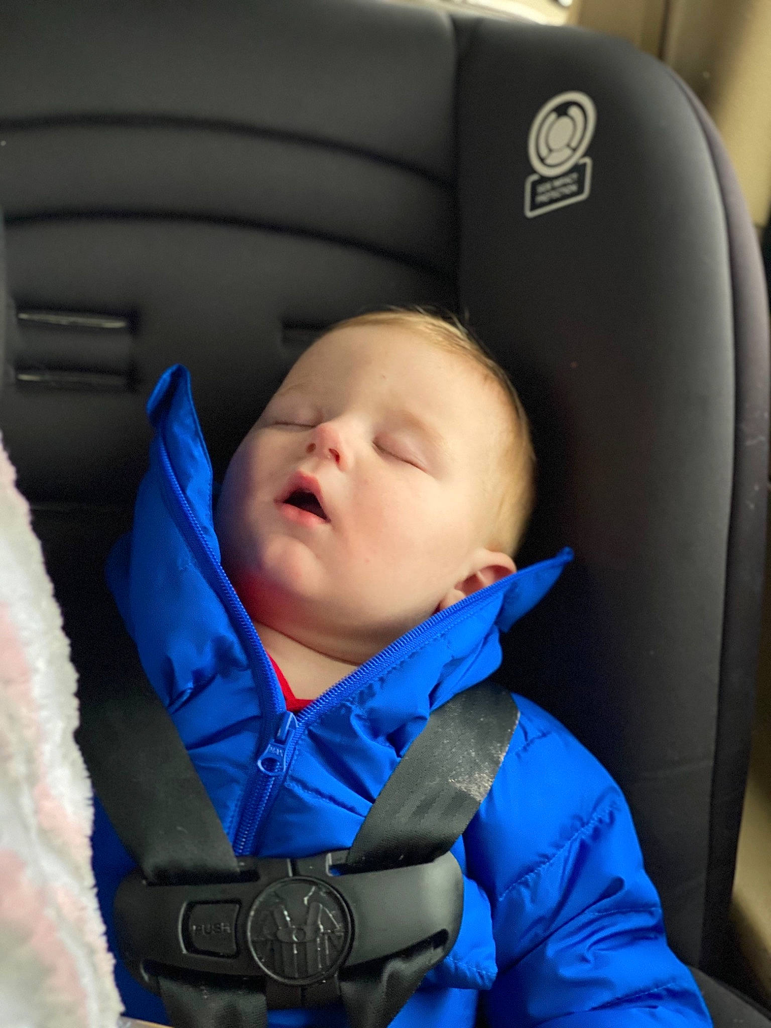 Xavier joined the competition — help win amazing prizes! auto_part, automotive_design, baby, baby_in_car_seat, baby_products, baby_toddler_clothing, blue, car_seat, car_seat_cover, cheek, child, comfort, electric_blue, head_restraint, jacket, person, photograph, product, sleeve, toddler