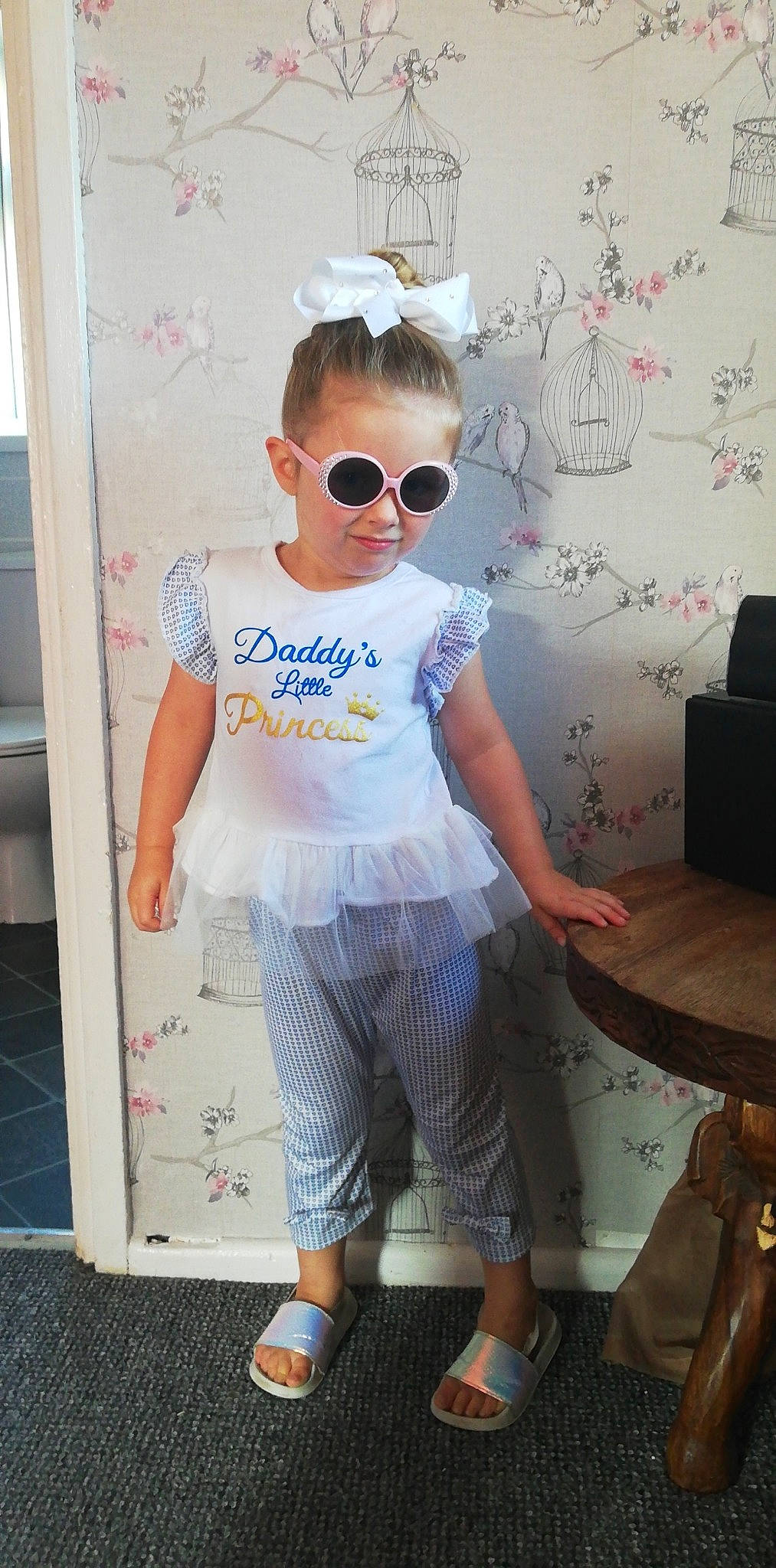 Rosa joined the competition — help win amazing prizes! child, clothing, cool, eyewear, glasses, overall, person, shoe, sleeve, sunglasses, t_shirt, toddler, vision_care, white, yellow