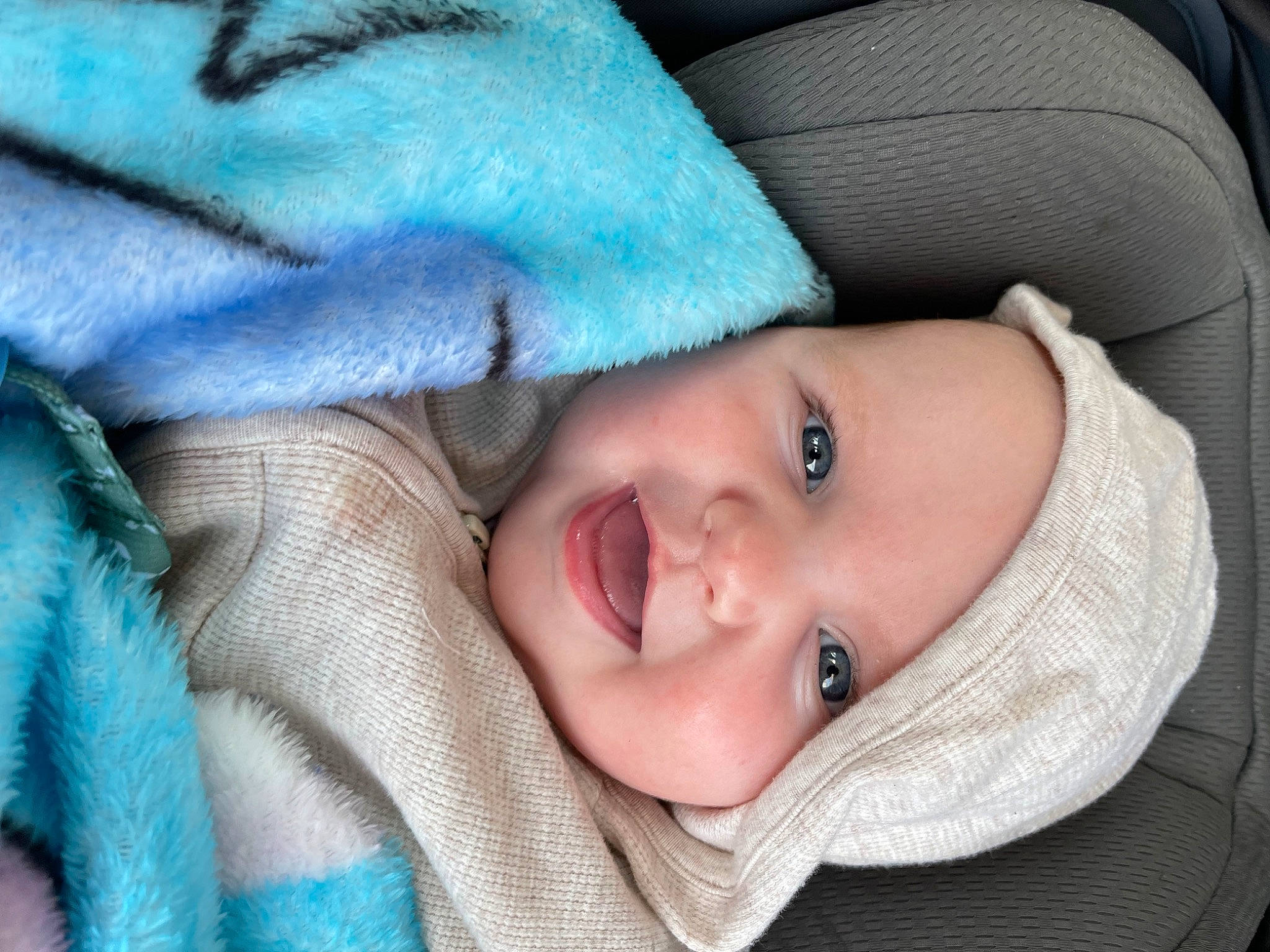 Madilyinn is registered to the contest to win money with this photo: blue, cheek, comfort, electric_blue, eye, eyebrow, eyelash, grass, grey, happy, headwear, iris, lip, mammal, nose, outerwear, person, skin, smile, textile