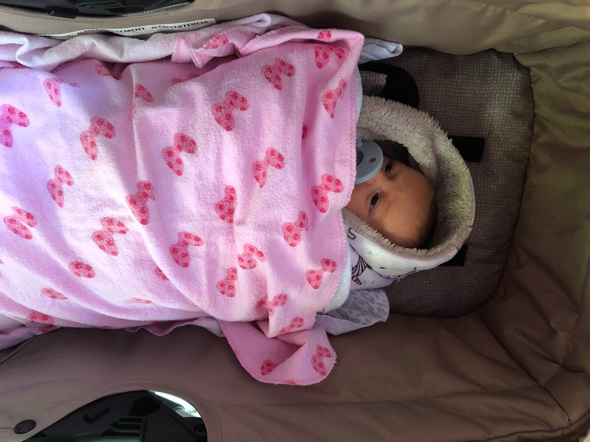 Lylah is registered to the contest to win money with this photo: baby, baby_carriage, baby_products, baby_safety, baby_sleeping, baby_toddler_clothing, cheek, comfort, head, headgear, linens, pattern, person, petal, pink, product, room, skin, sleeve, textile