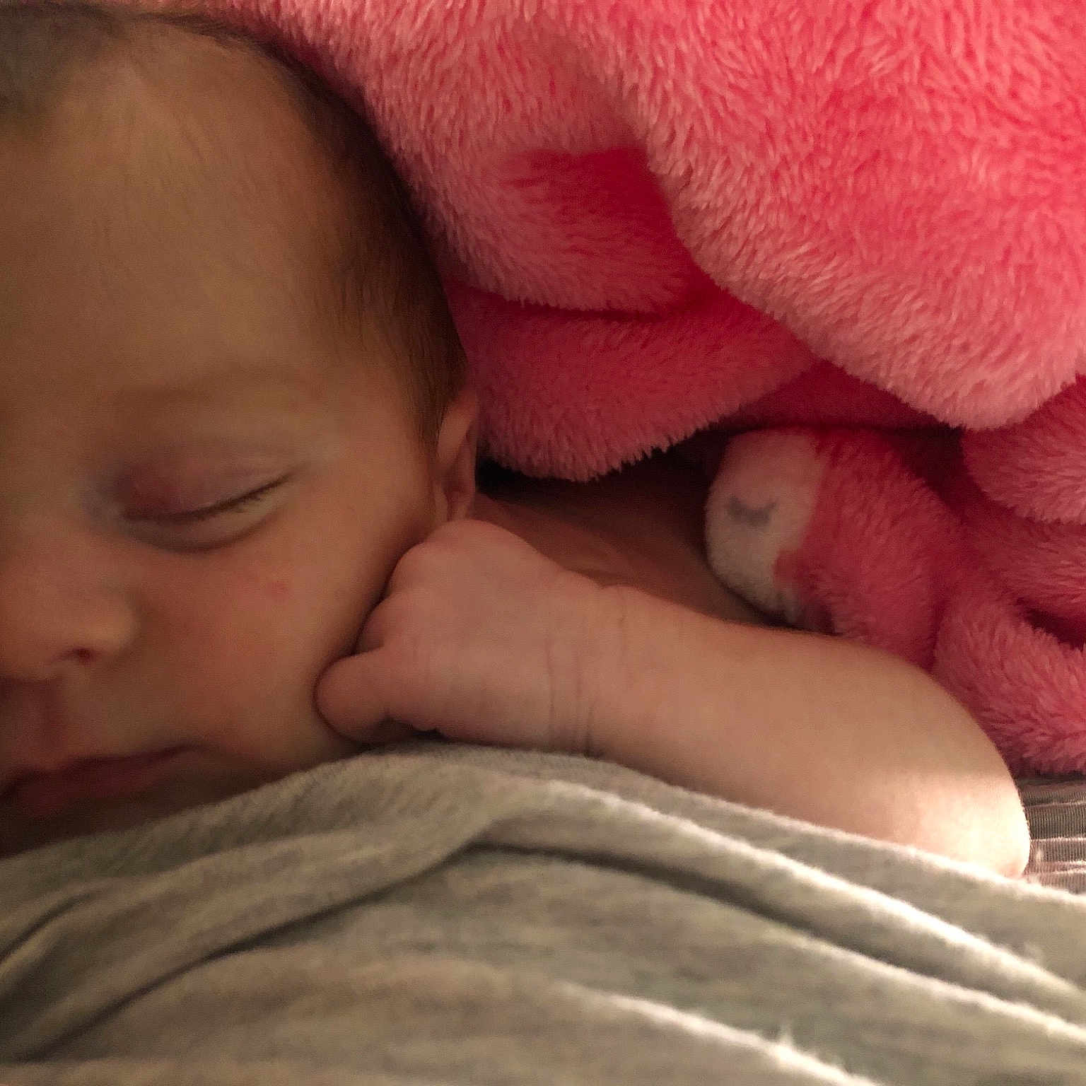 Lylah is registered to the contest to win money with this photo: baby, cheek, chin, close_up, comfort, ear, eye, eyebrow, finger, gesture, hand, iris, linens, lip, mammal, mouth, nose, skin, textile, toddler